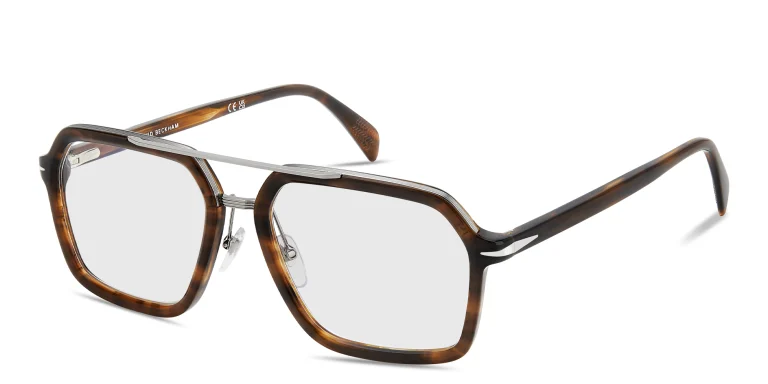 Shop DAVID BECKHAM Talisman Wide Rectangle Eyeglasses in Brown online.