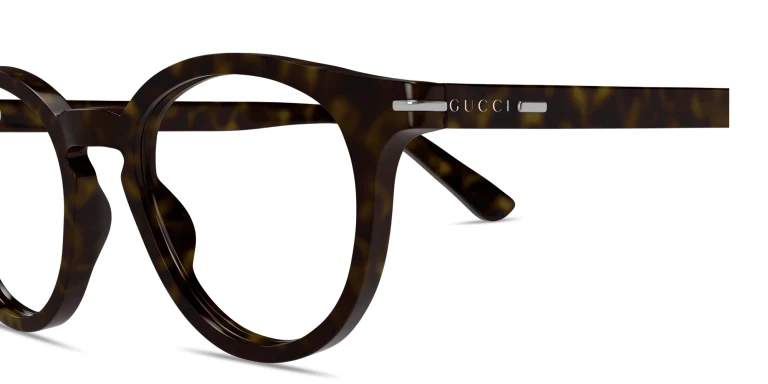 Shop GUCCI Logo Signature Round Eyeglasses in Havana online.