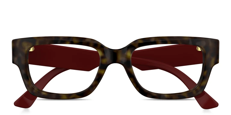 Shop GUCCI Oblique Rectangle Eyeglasses in Havana online.