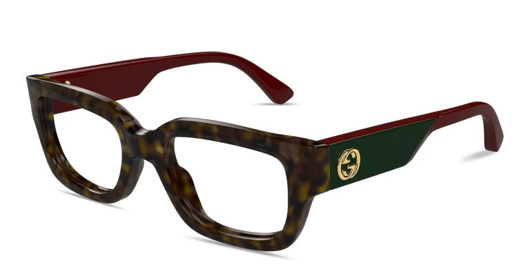 Shop GUCCI Oblique Rectangle Eyeglasses in Havana online.