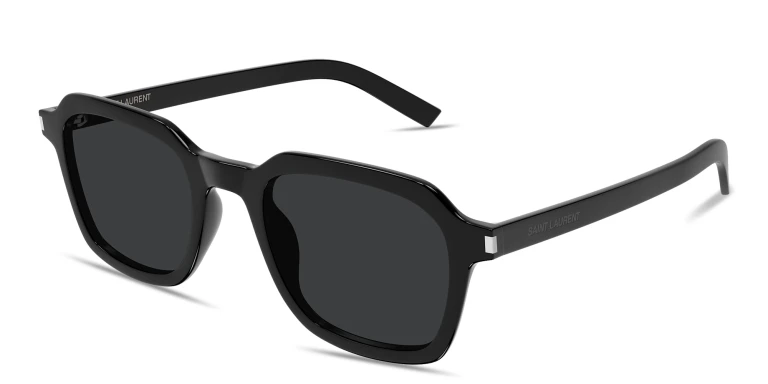 Shop SAINT LAURENT Logo Print Unisex Square Sunglasses in Black online.