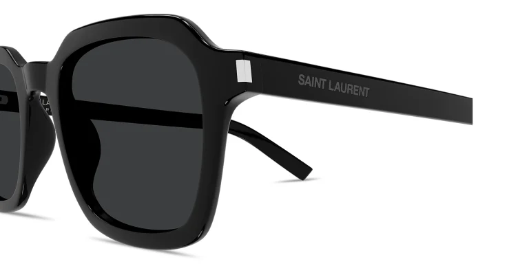 Shop SAINT LAURENT Logo Print Unisex Square Sunglasses in Black online.