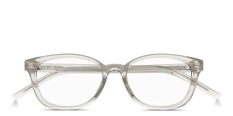 Shop SAINT LAURENT Monogram Hinge Square Eyeglasses in Beige online.