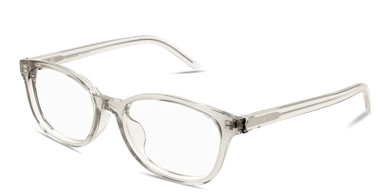 Shop SAINT LAURENT Monogram Hinge Square Eyeglasses in Beige online.