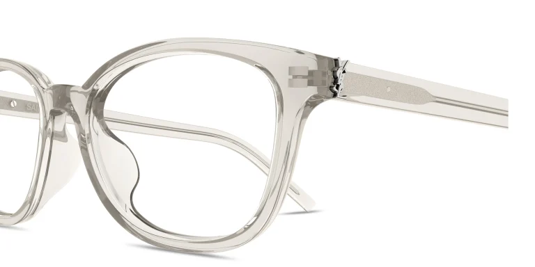 Shop SAINT LAURENT Monogram Hinge Square Eyeglasses in Beige online.