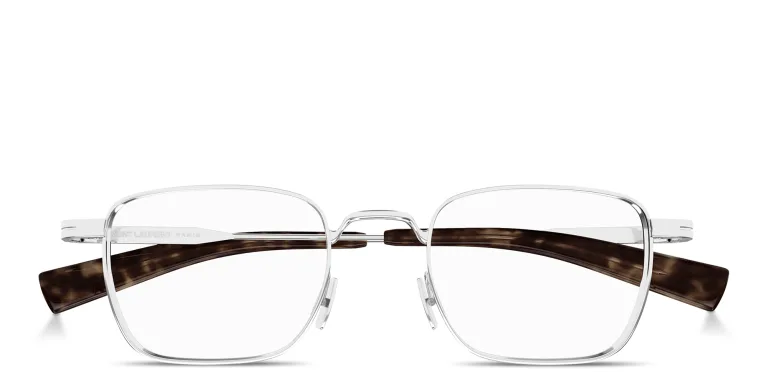Shop SAINT LAURENT Engraved Logo Square Eyeglasses in Silver online.