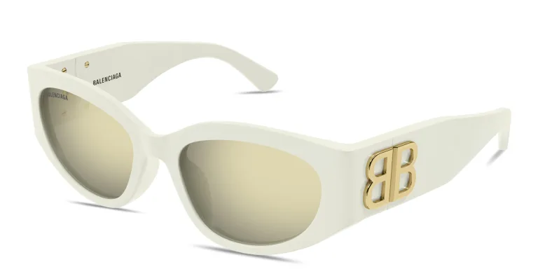 Shop BALENCIAGA BB Logo Oval Sunglasses in Beige online.