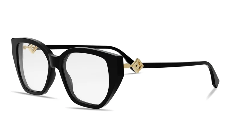 Shop FENDI FF Diamonds Black Rectangular Eyeglasses in Black online.