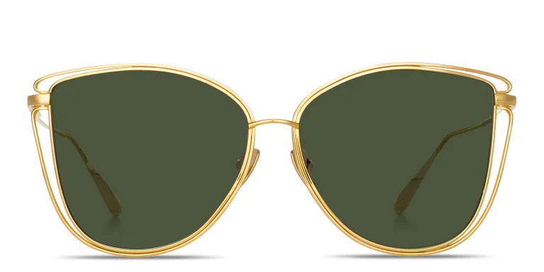 Shop LINDA FARROW Dinah Oversized Cat-Eye Sunglasses in Gold online.