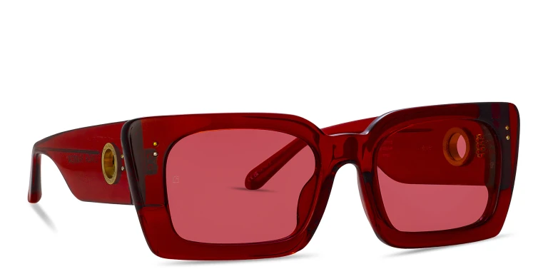 Shop LINDA FARROW Nieve Rectangle Sunglasses in Red online.