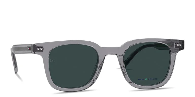 Shop Tommy Hilfiger Flag Logo Square Sunglasses in Grey online.