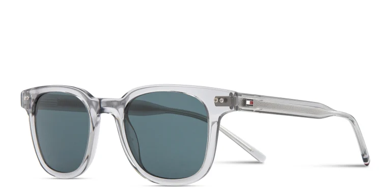 Shop Tommy Hilfiger Flag Logo Square Sunglasses in Grey online.