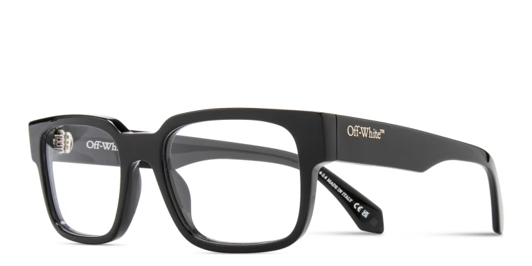 Shop OFF WHITE Logo Signature Unisex Square Eyeglasses in Black online.