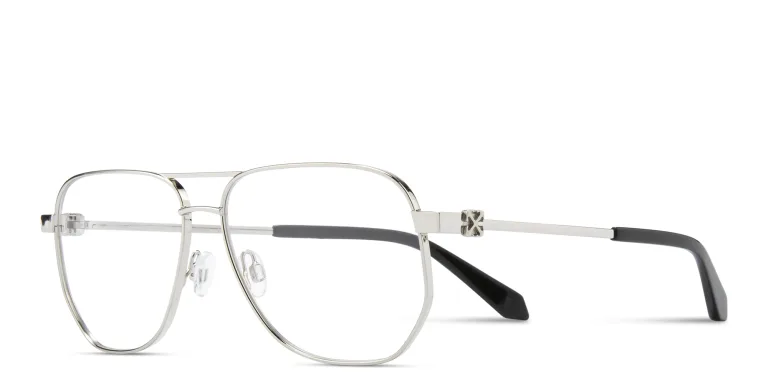 Shop OFF WHITE Arrows Logo Unisex Wide Aviator Eyeglasses in Silver online.