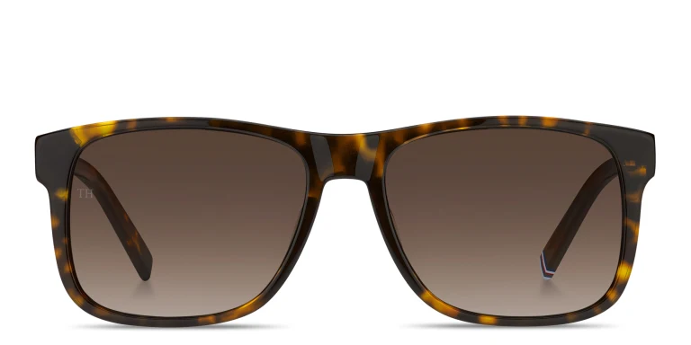Shop Tommy Hilfiger Logo Rectangle Sunglasses in Brown online.