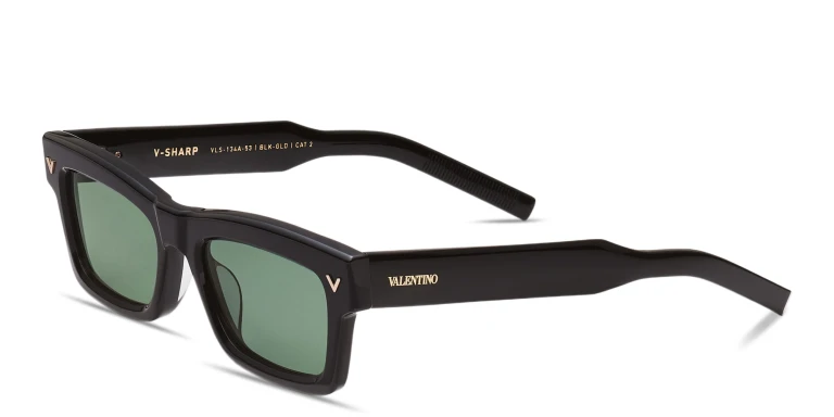 Shop VALENTINO V-Sharp Unisex Rectangle Sunglasses in Black online.