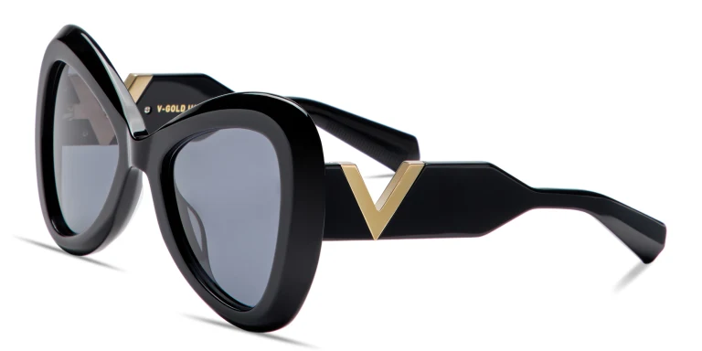Shop VALENTINO V-Gold III Oversized Irregular Sunglasses in Black online.