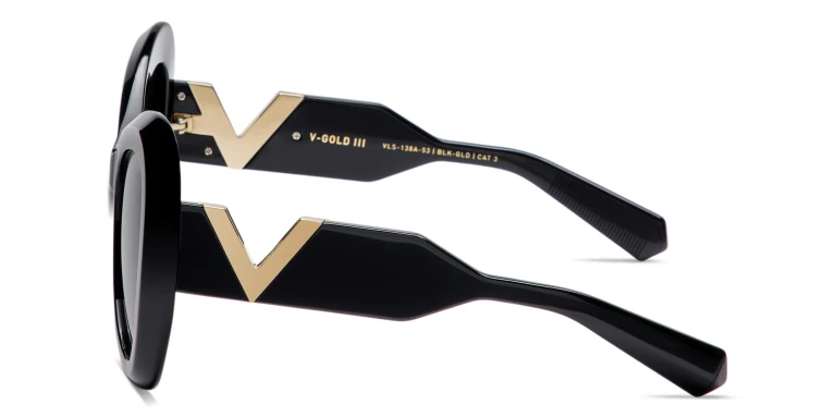 Shop VALENTINO V-Gold III Oversized Irregular Sunglasses in Black online.