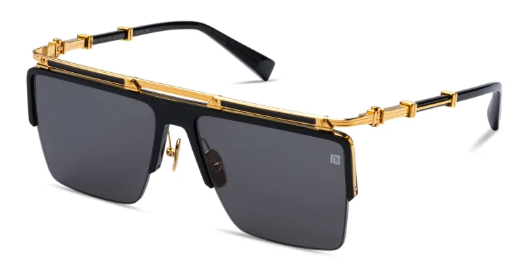 Shop BALMAIN Triomphe Unisex Half-Rim Aviator Sunglasses in Black online.