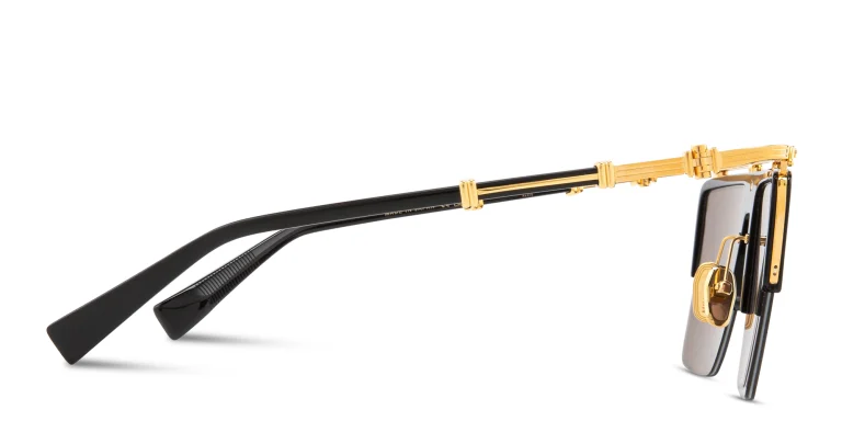 Shop BALMAIN Triomphe Unisex Half-Rim Aviator Sunglasses in Black online.