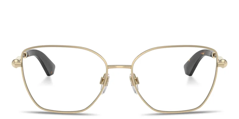 Shop BURBERRY Logo-Engraved Cat-Eye Eyeglasses in Gold online.