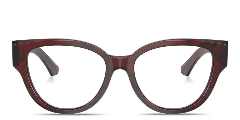 Shop BURBERRY Shield Facet Panthos Eyeglasses in Red online.