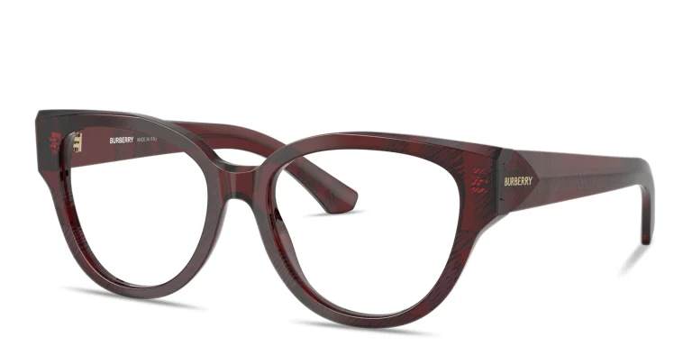 Shop BURBERRY Shield Facet Panthos Eyeglasses in Red online.