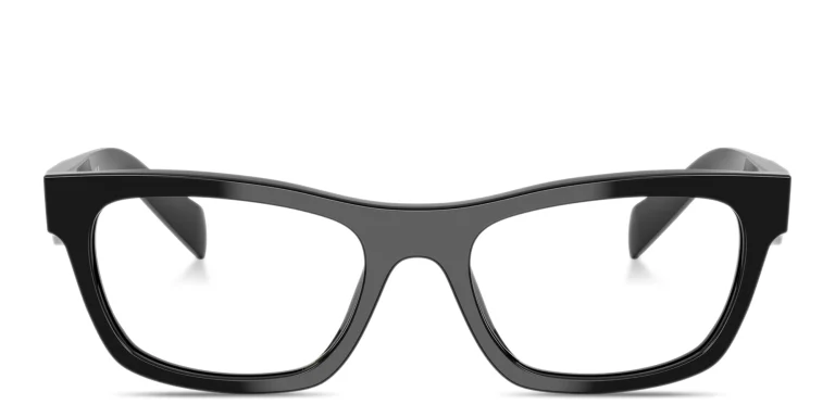 Shop PRADA Triangle Logo Cat-Eye Eyeglasses in Black online.