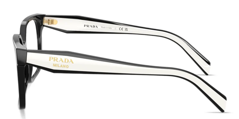 Shop PRADA Logo Signature Rectangle Eyeglasses in Black online.