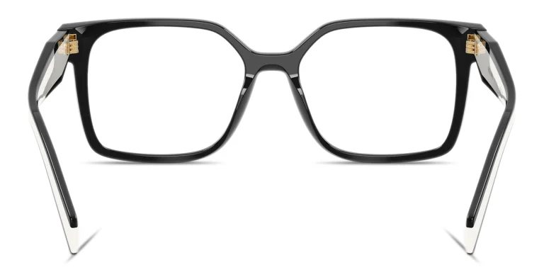 Shop PRADA Logo Signature Rectangle Eyeglasses in Black online.