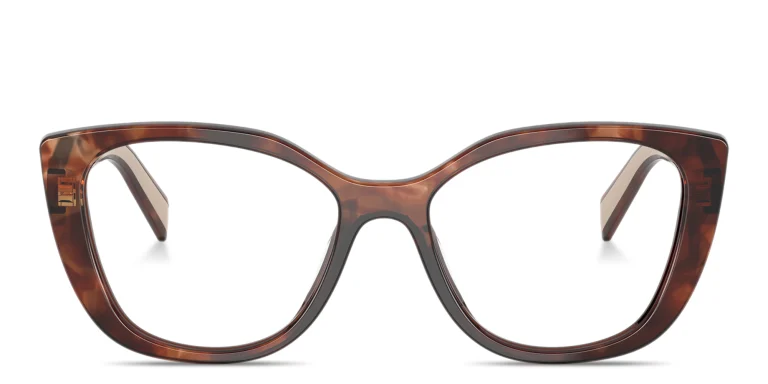 Shop PRADA Logo Signature Cat-Eye Eyeglasses in Havana online.