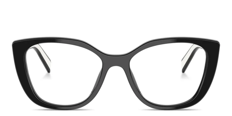 Shop PRADA Logo Signature Cat-Eye Eyeglasses in Black online.