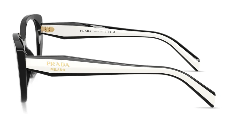 Shop PRADA Logo Signature Cat-Eye Eyeglasses in Black online.