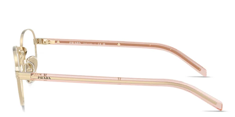 Shop PRADA Logo Print Panthos Eyeglasses in Gold online.