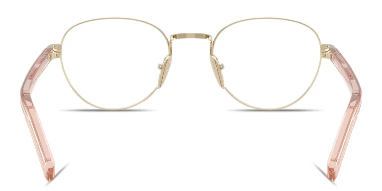Shop PRADA Logo Print Panthos Eyeglasses in Gold online.