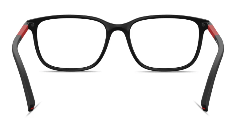 Shop Prada Linea Rossa Logo Lettering Square Eyeglasses in Black online.