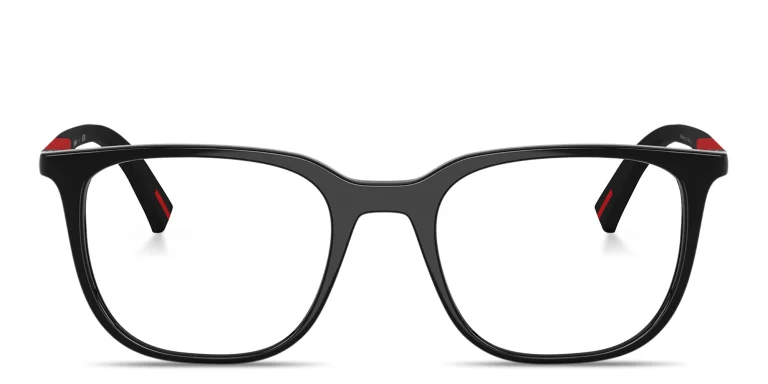 Shop Prada Linea Rossa Logo Signature Pillow Eyeglasses in Black online.