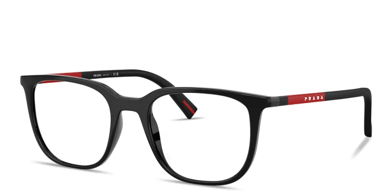 Shop Prada Linea Rossa Logo Signature Pillow Eyeglasses in Black online.