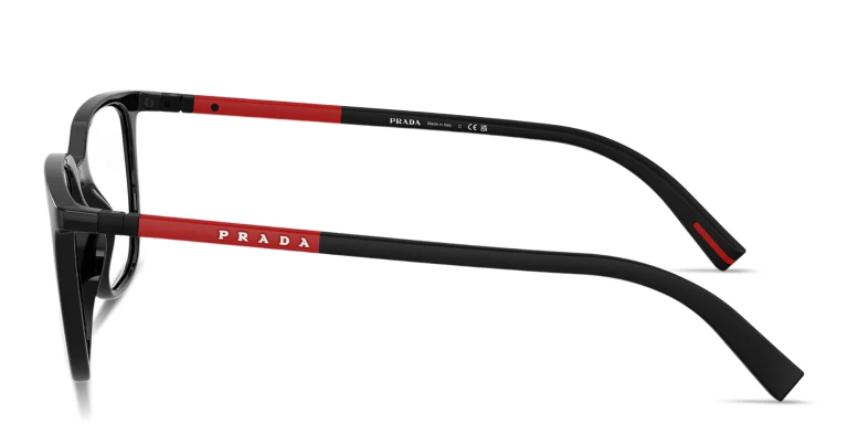 Shop Prada Linea Rossa Logo Signature Pillow Eyeglasses in Black online.
