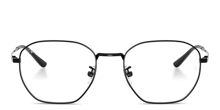 Shop Ray-Ban Logo-Engraved Unisex Irregular Eyeglasses in Black online.