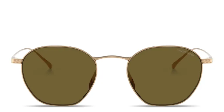 Shop GIORGIO ARMANI Engraved Logo Square Sunglasses in Gold online.