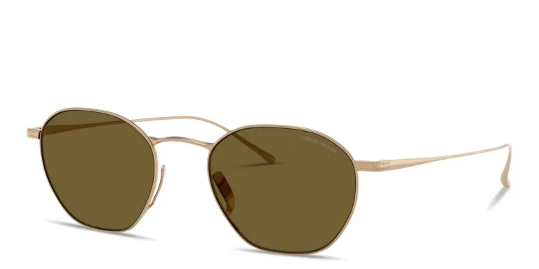 Shop GIORGIO ARMANI Engraved Logo Square Sunglasses in Gold online.