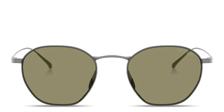 Shop GIORGIO ARMANI Engraved Logo Square Sunglasses in Gunmetal online.