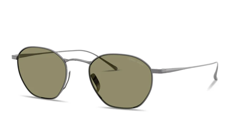 Shop GIORGIO ARMANI Engraved Logo Square Sunglasses in Gunmetal online.