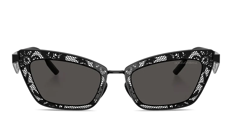 Shop Dolce & Gabbana Floral Detailing Cat-Eye Sunglasses in Black online.