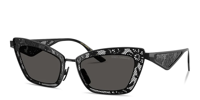 Shop Dolce & Gabbana Floral Detailing Cat-Eye Sunglasses in Black online.