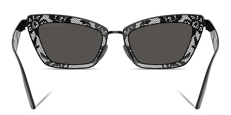 Shop Dolce & Gabbana Floral Detailing Cat-Eye Sunglasses in Black online.