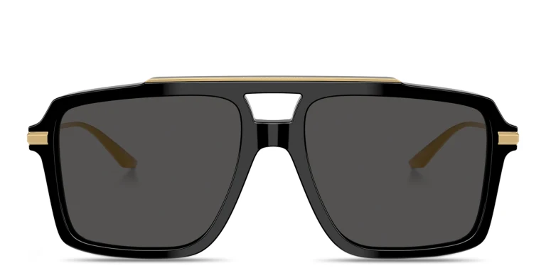 Shop Dolce & Gabbana Engraved Logo Pilot Sunglasses in Black online.