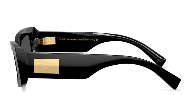Shop Dolce & Gabbana Engraved Logo Rectangle Sunglasses in Black online.