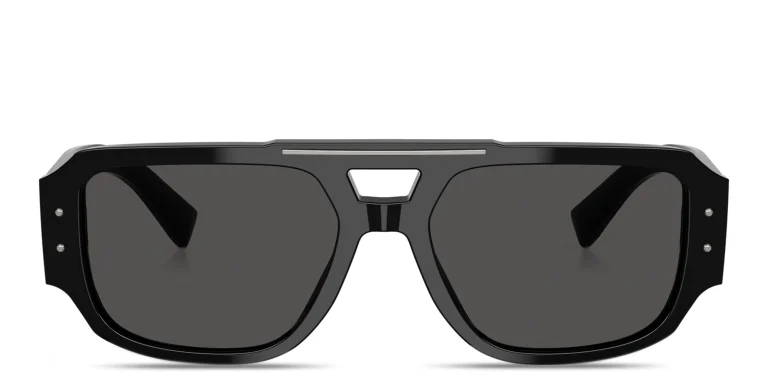 Shop Dolce & Gabbana Engraved Logo Aviator Sunglasses in Black online.